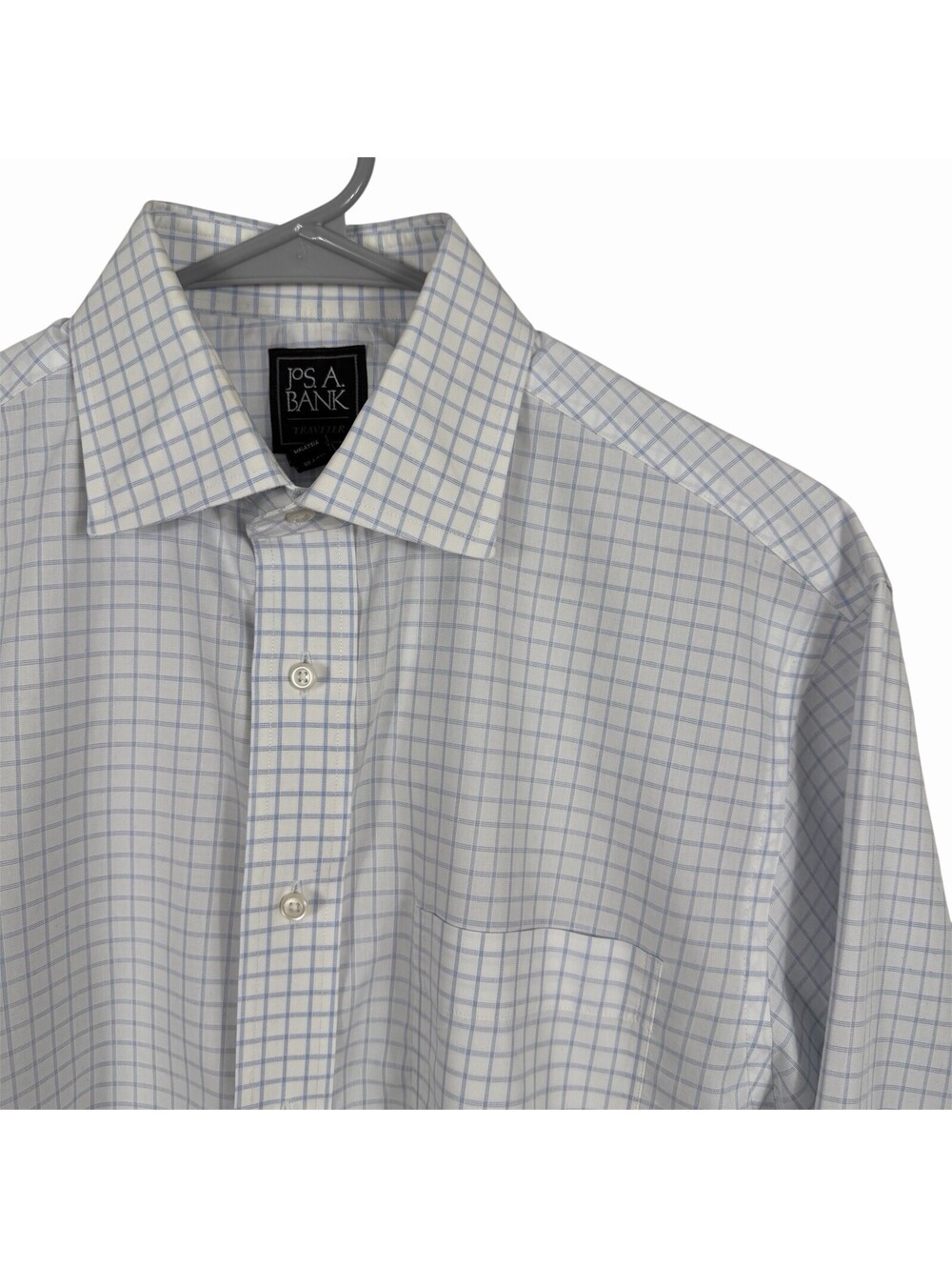 Jos A Bank Traveler Shirt Mens 15.5 35 Tailored Fit Blue White Check‎ Cotton M